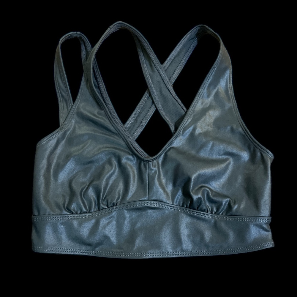 Free People movement pewter silver metallic strappy sports bra S